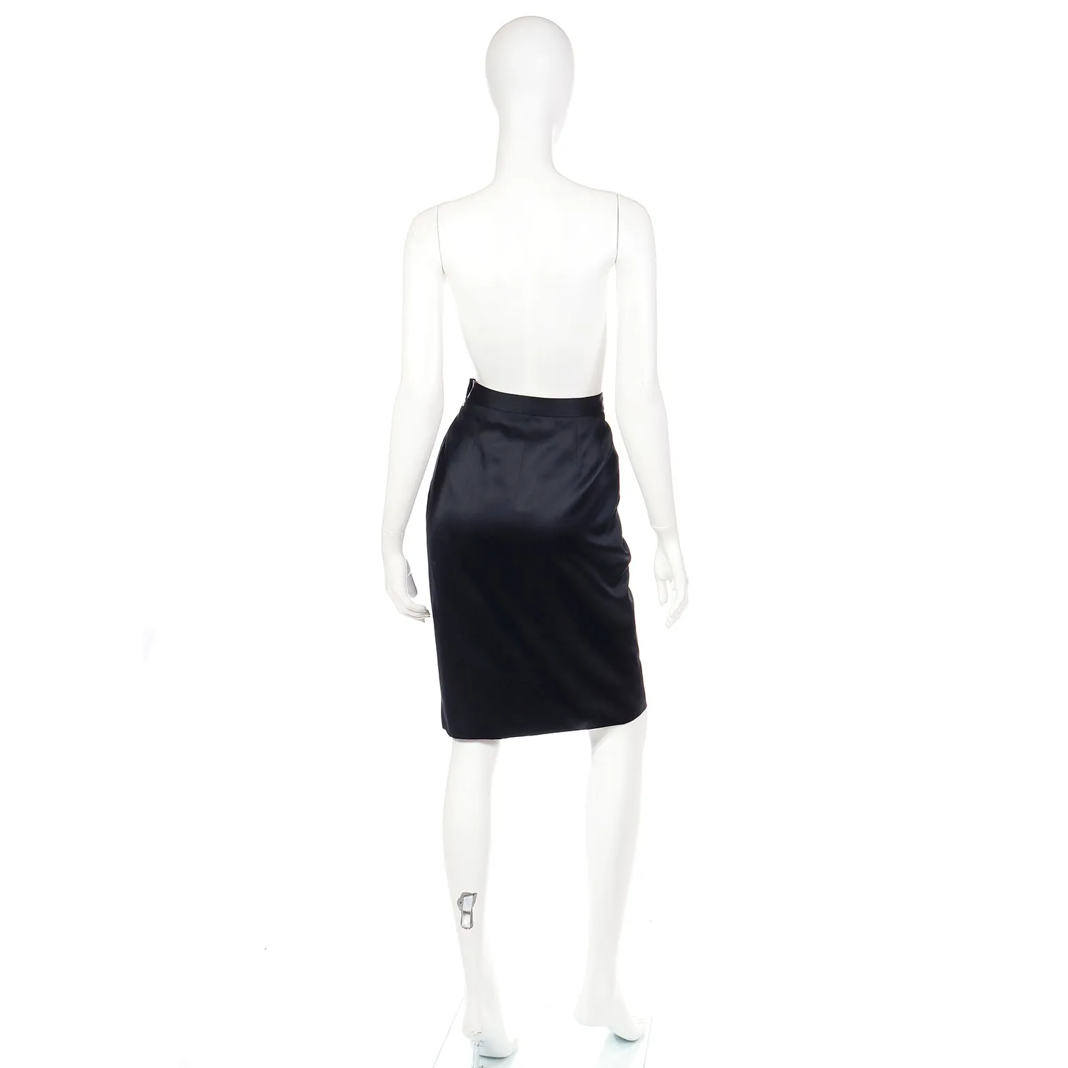 1990s Vintage Yves Saint Laurent Black Satin Evening Skirt