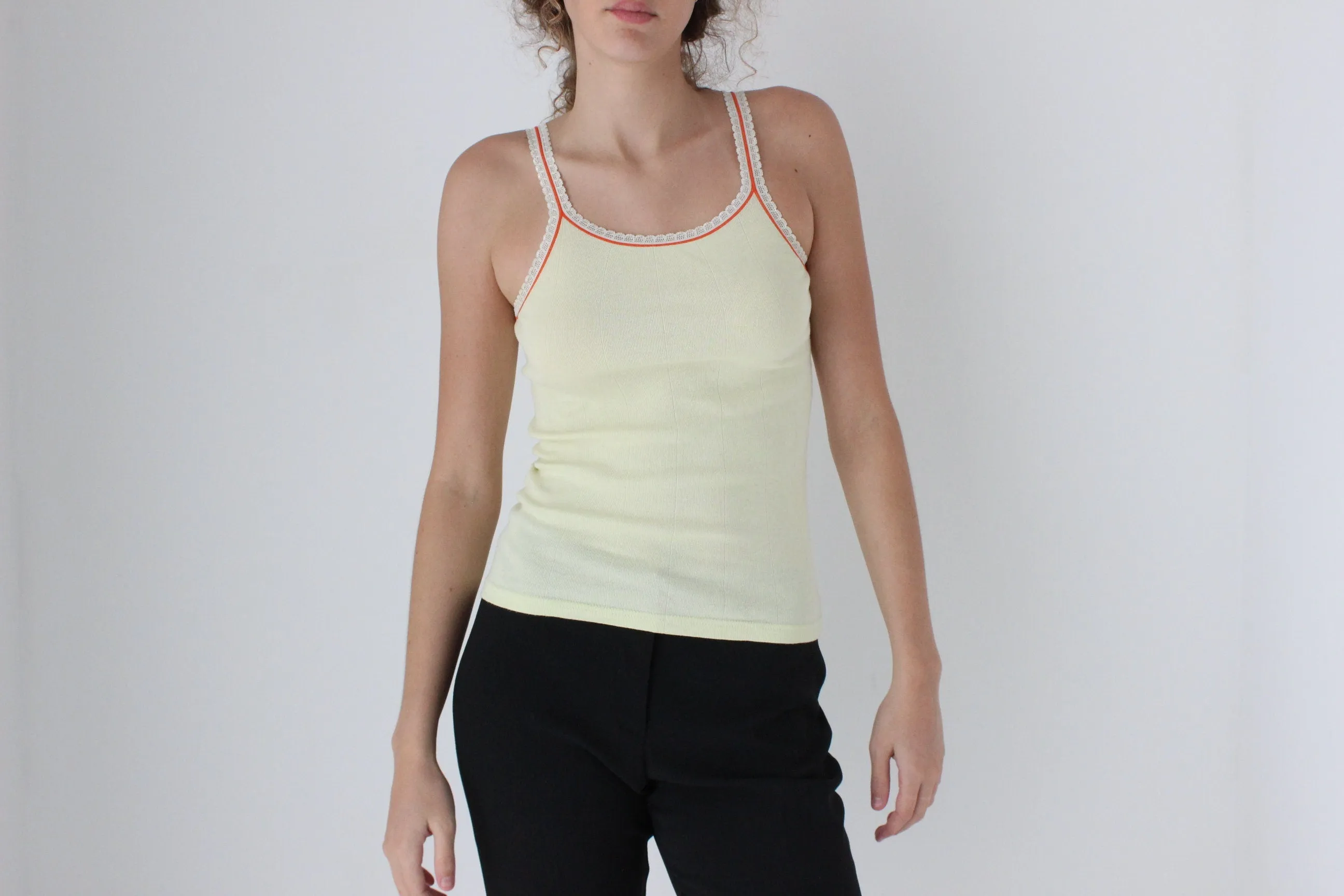 90s Stretch Cotton Pale Yellow Target Tank