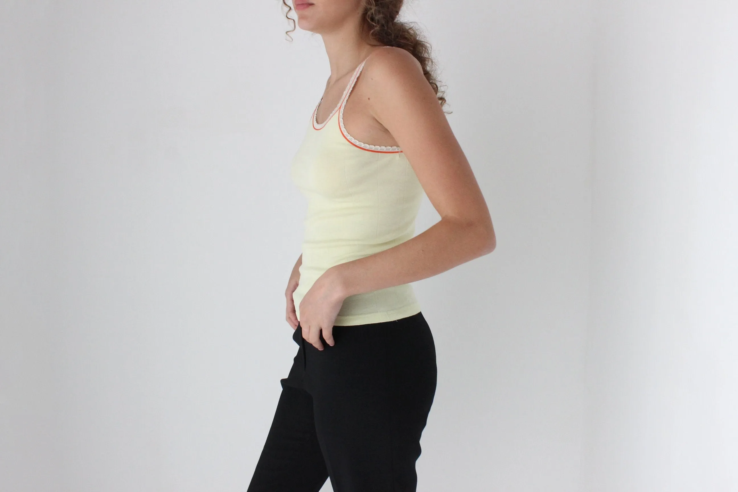 90s Stretch Cotton Pale Yellow Target Tank
