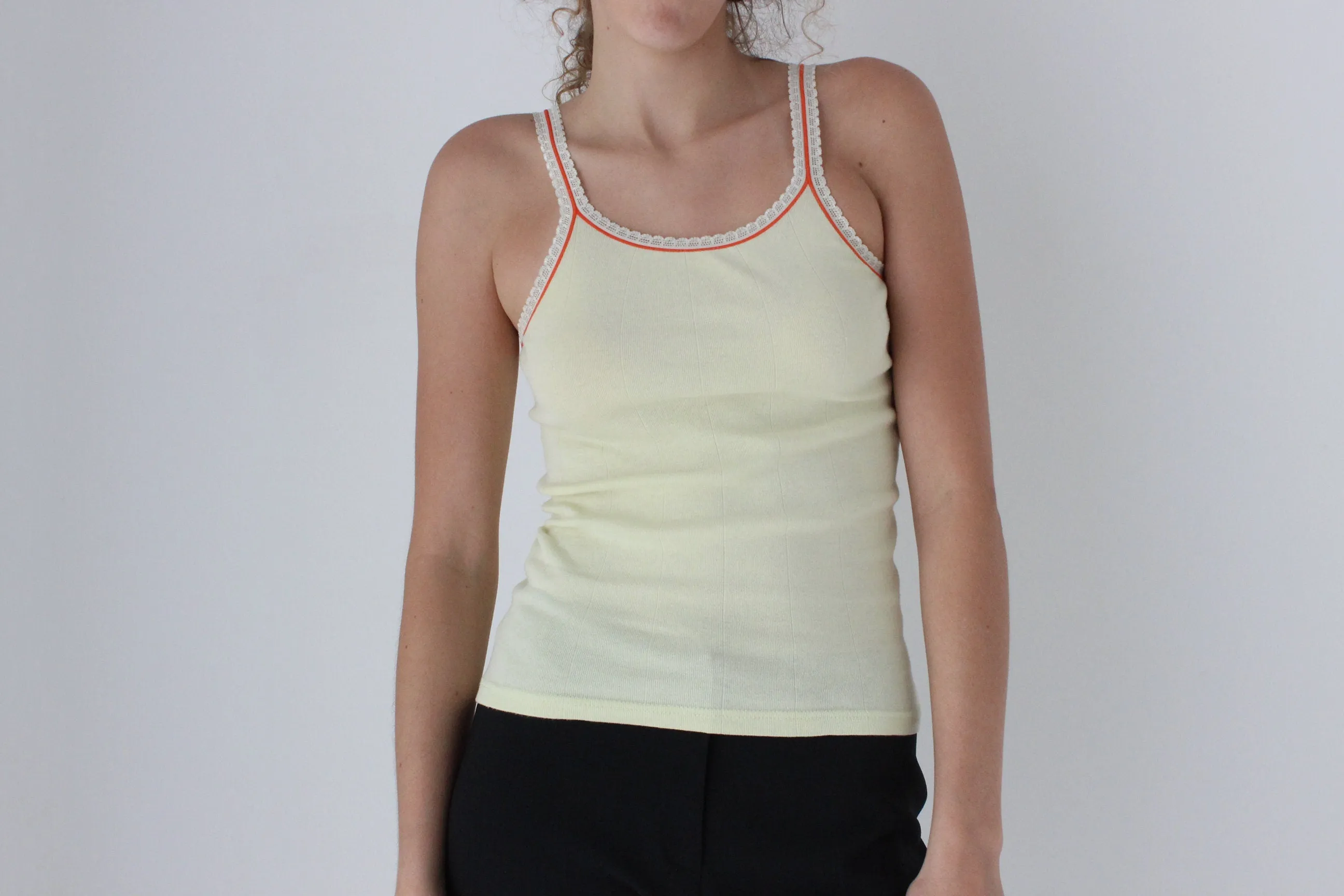 90s Stretch Cotton Pale Yellow Target Tank