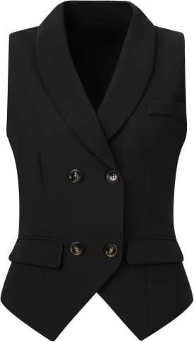 Allegra K Women's Suit Vest Double Breasted Business Lapel Dressy Waistcoat Vest