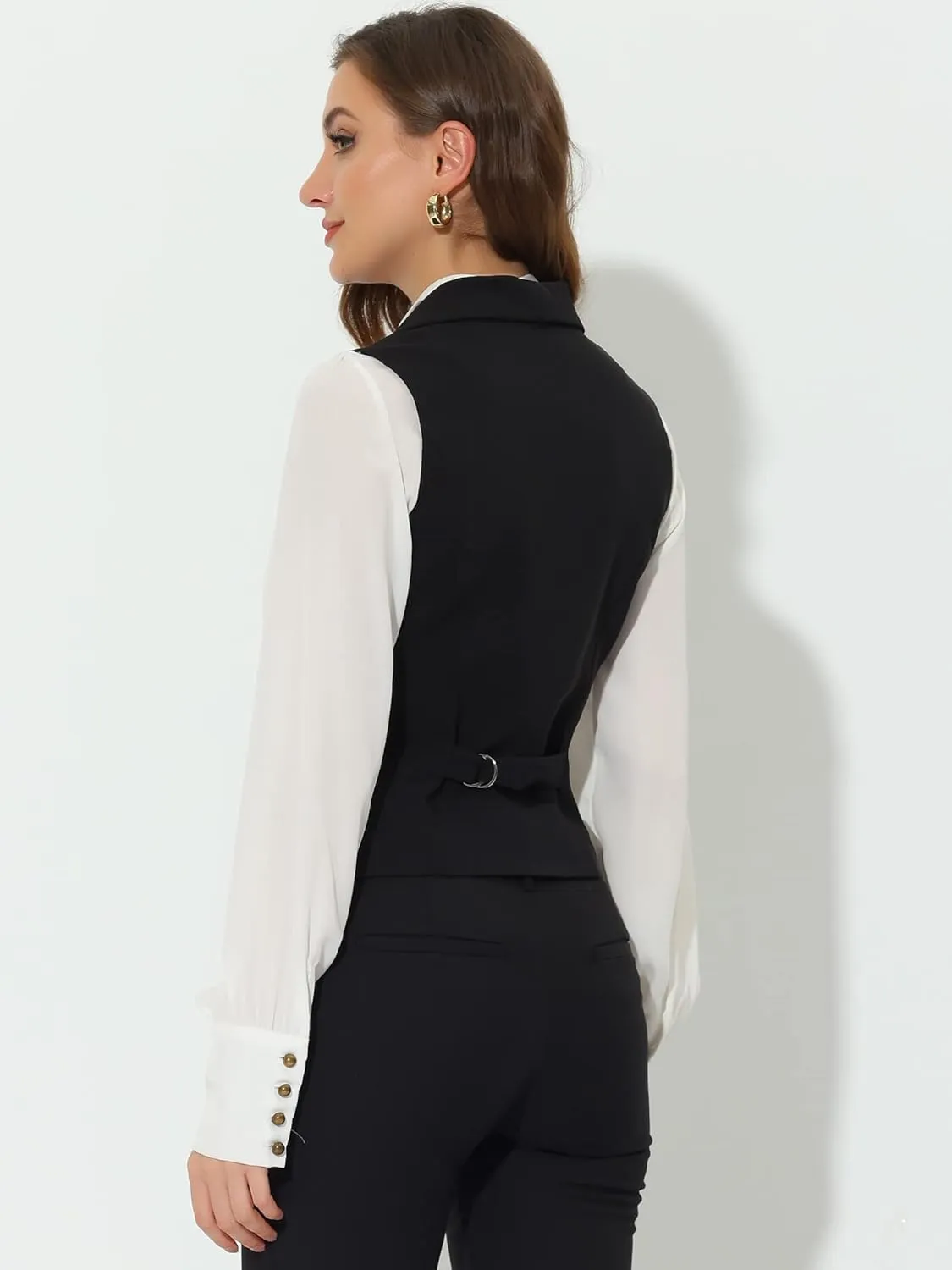 Allegra K Women's Suit Vest Double Breasted Business Lapel Dressy Waistcoat Vest