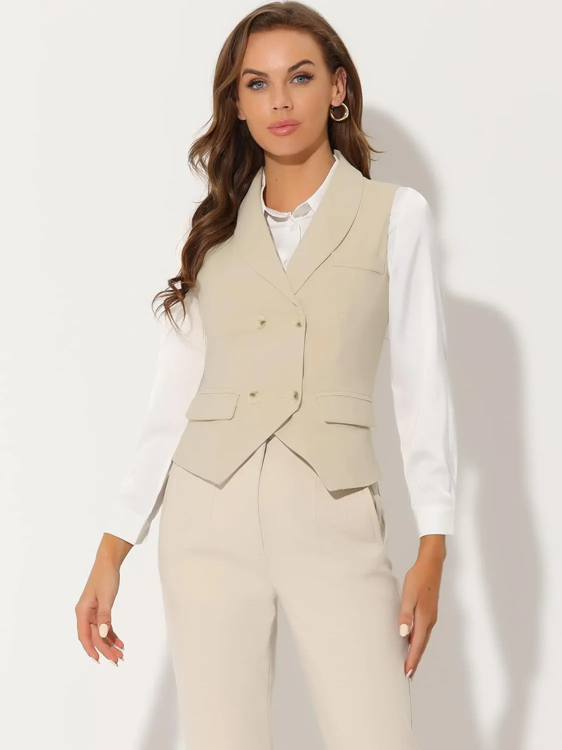 Allegra K Women's Suit Vest Double Breasted Business Lapel Dressy Waistcoat Vest