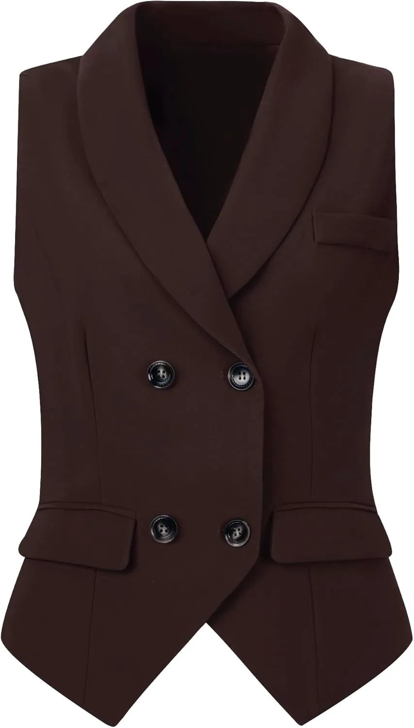 Allegra K Women's Suit Vest Double Breasted Business Lapel Dressy Waistcoat Vest