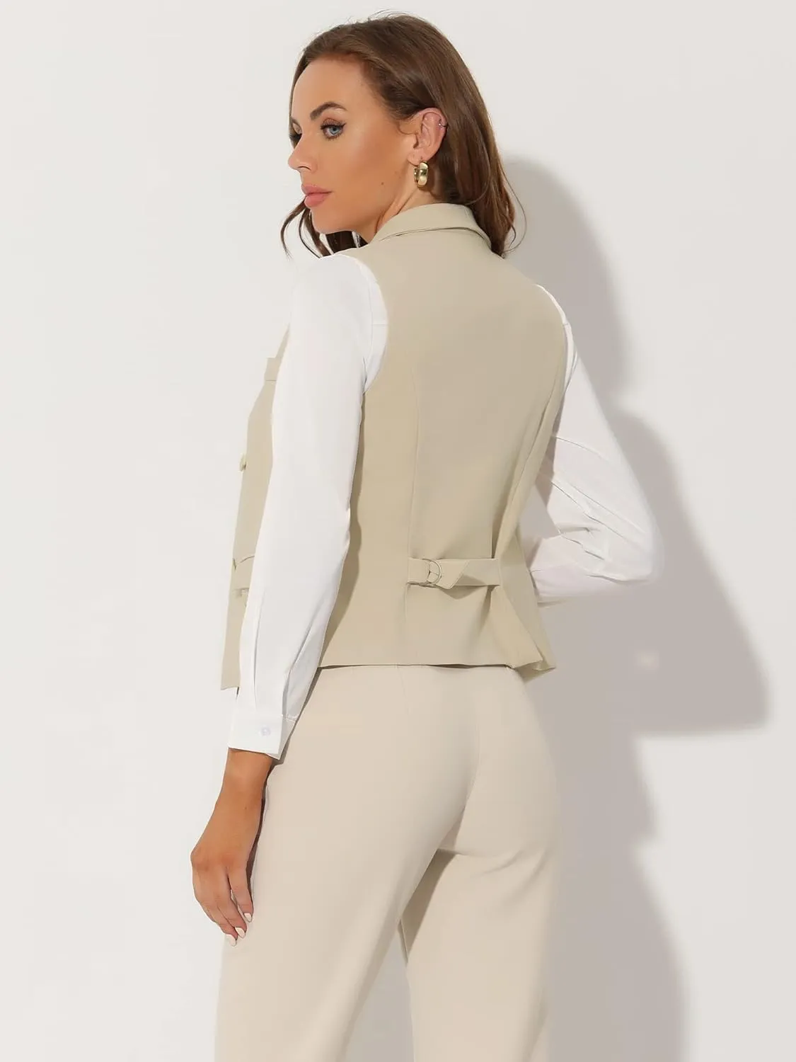 Allegra K Women's Suit Vest Double Breasted Business Lapel Dressy Waistcoat Vest
