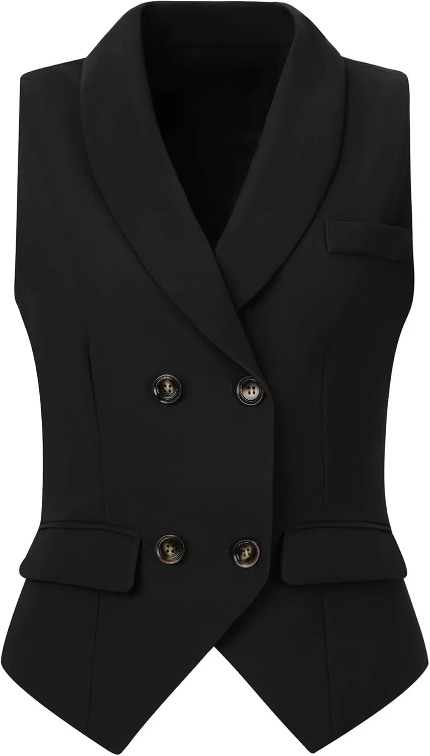 Allegra K Women's Suit Vest Double Breasted Business Lapel Dressy Waistcoat Vest