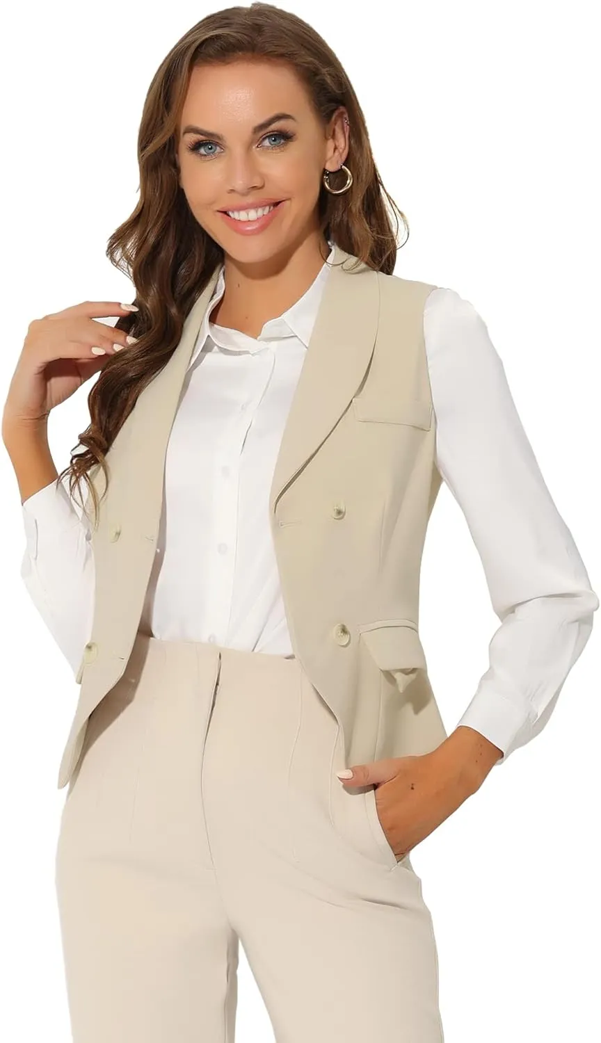 Allegra K Women's Suit Vest Double Breasted Business Lapel Dressy Waistcoat Vest