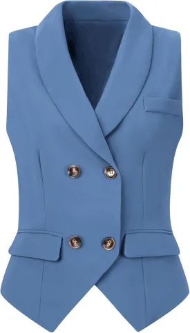 Allegra K Women's Suit Vest Double Breasted Business Lapel Dressy Waistcoat Vest