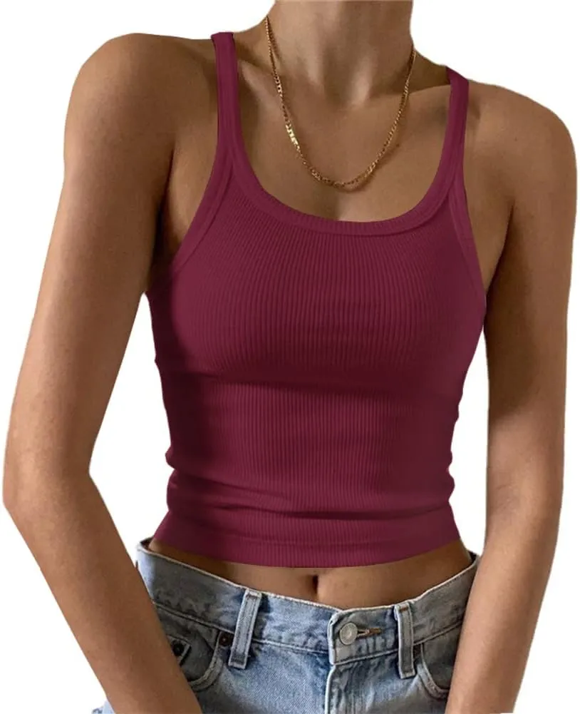 Artfish Women's Sleeveless Tank Top Form Fitting Scoop Neck Ribbed Knit Basic Cami Shirts