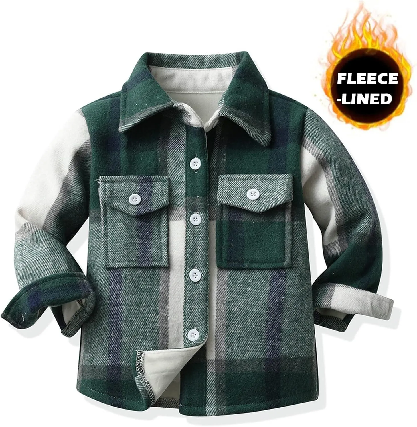 Baby Boys Kids Long Sleeve Button Down Plaid Shirts Fall Winter Flannel Shacket Jackets Tartan Tops