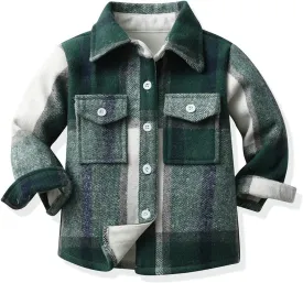 Baby Boys Kids Long Sleeve Button Down Plaid Shirts Fall Winter Flannel Shacket Jackets Tartan Tops