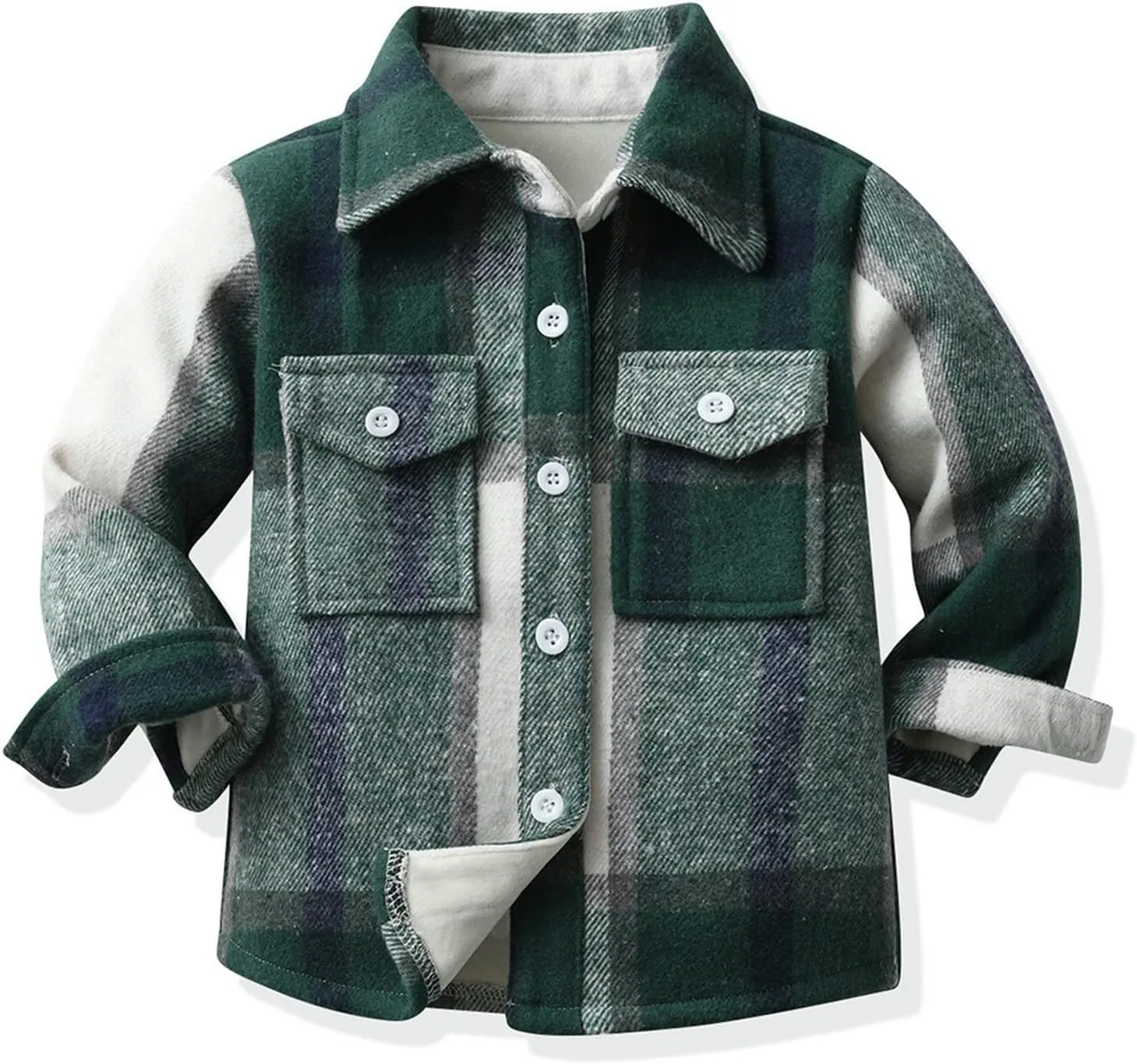 Baby Boys Kids Long Sleeve Button Down Plaid Shirts Fall Winter Flannel Shacket Jackets Tartan Tops