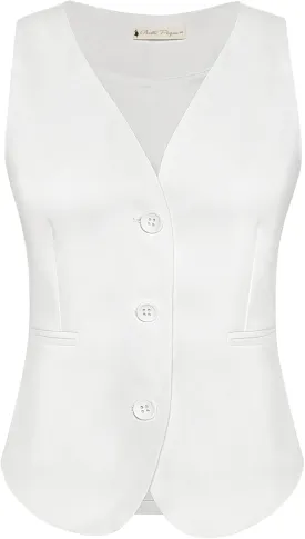 Belle Poque Women Suit Vest Button Down Dressy Vest Tops Waistcoat with Pockets