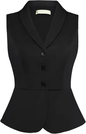 Belle Poque Women's Vintage Vest Top Lapel Collar Button Down Waistcoat V Neck Peplum Dressy Suit Vest for Shirts