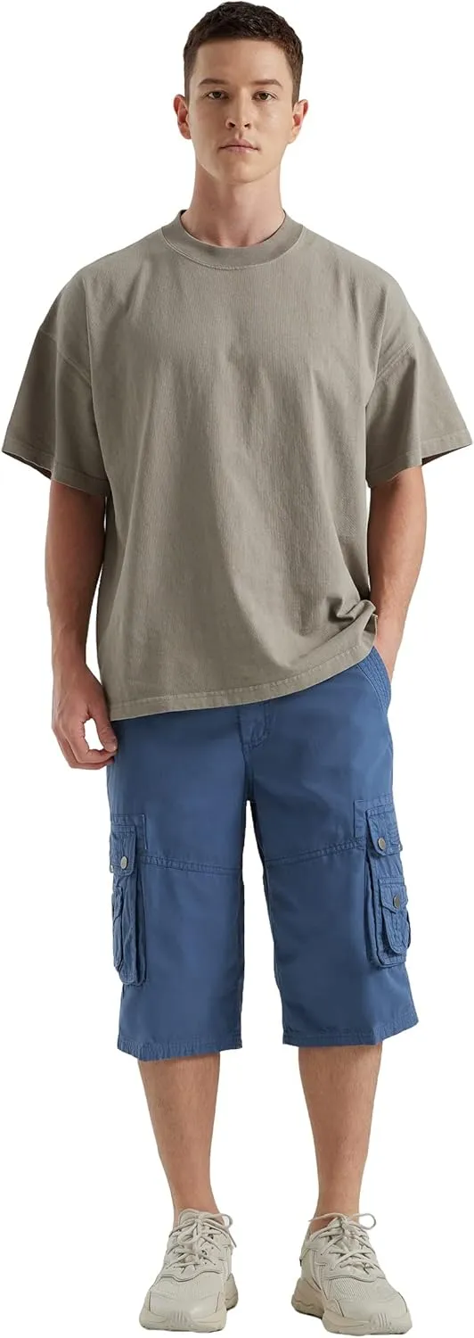 BEST SOUTH Men's Capri Long Twill Cargo Shorts Below Knee 13 Inches Cotton Relaxed Fit Casual Multi-Pocket