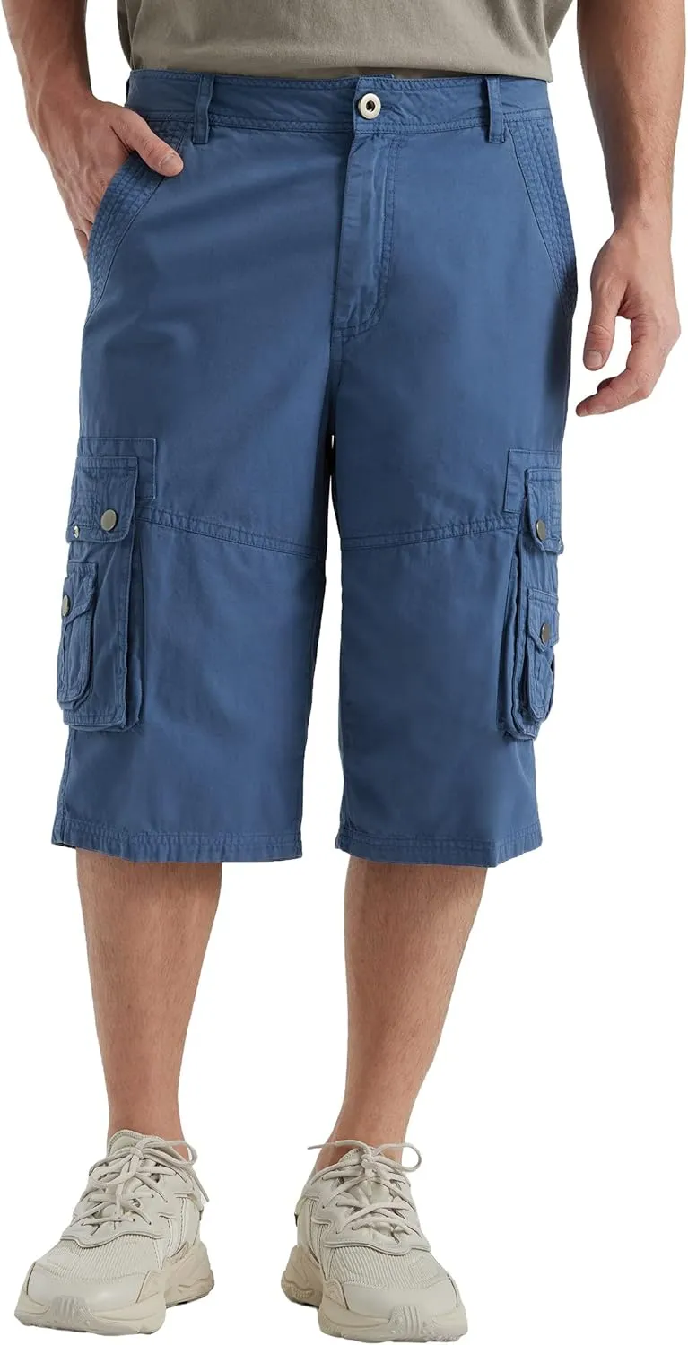 BEST SOUTH Men's Capri Long Twill Cargo Shorts Below Knee 13 Inches Cotton Relaxed Fit Casual Multi-Pocket