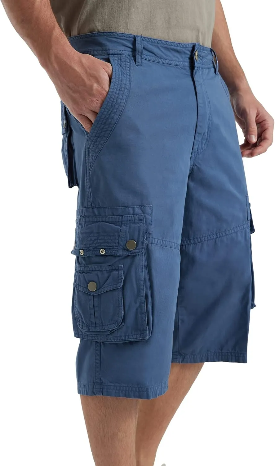 BEST SOUTH Men's Capri Long Twill Cargo Shorts Below Knee 13 Inches Cotton Relaxed Fit Casual Multi-Pocket