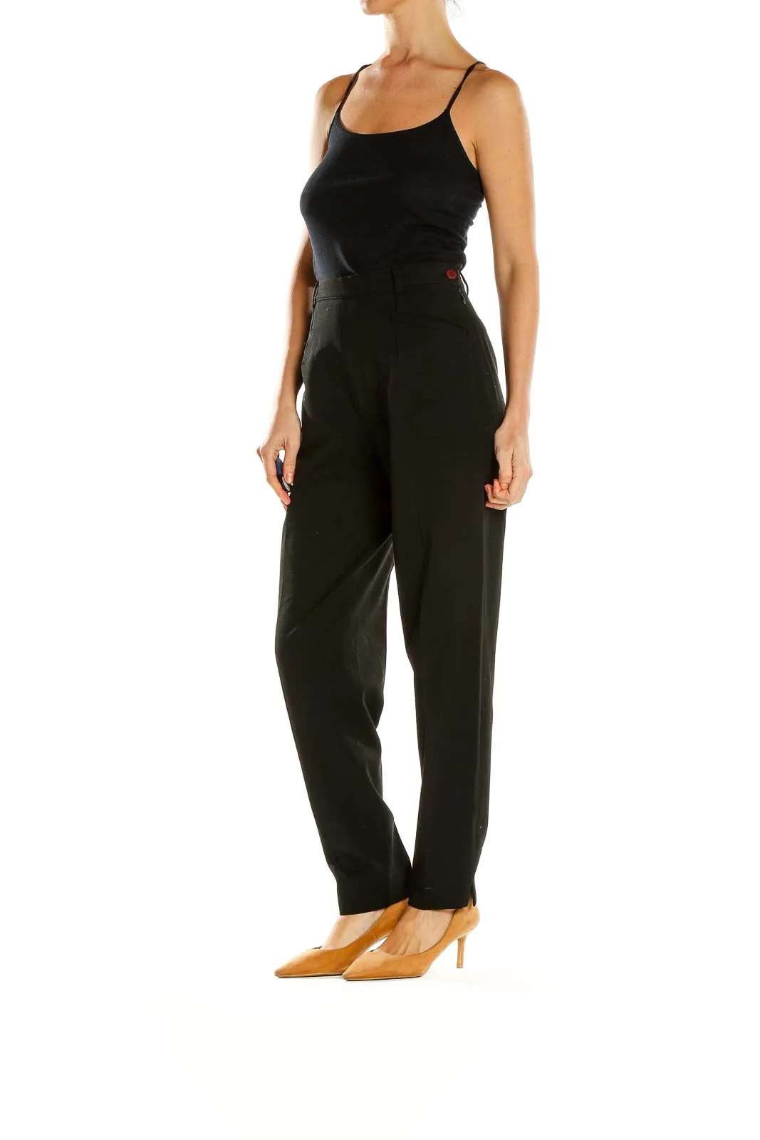 Black High-Waisted Straight-Leg Trousers