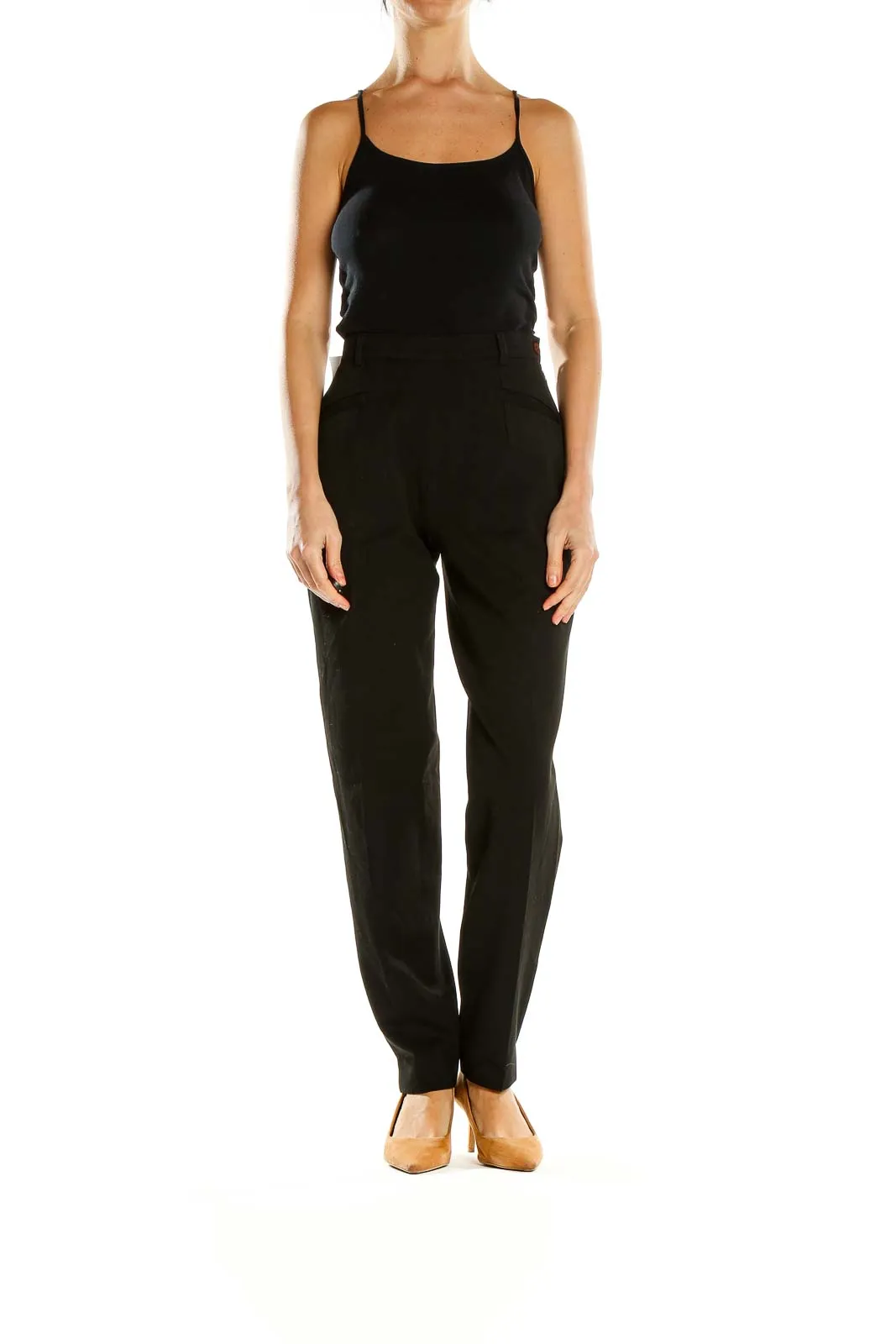 Black High-Waisted Straight-Leg Trousers