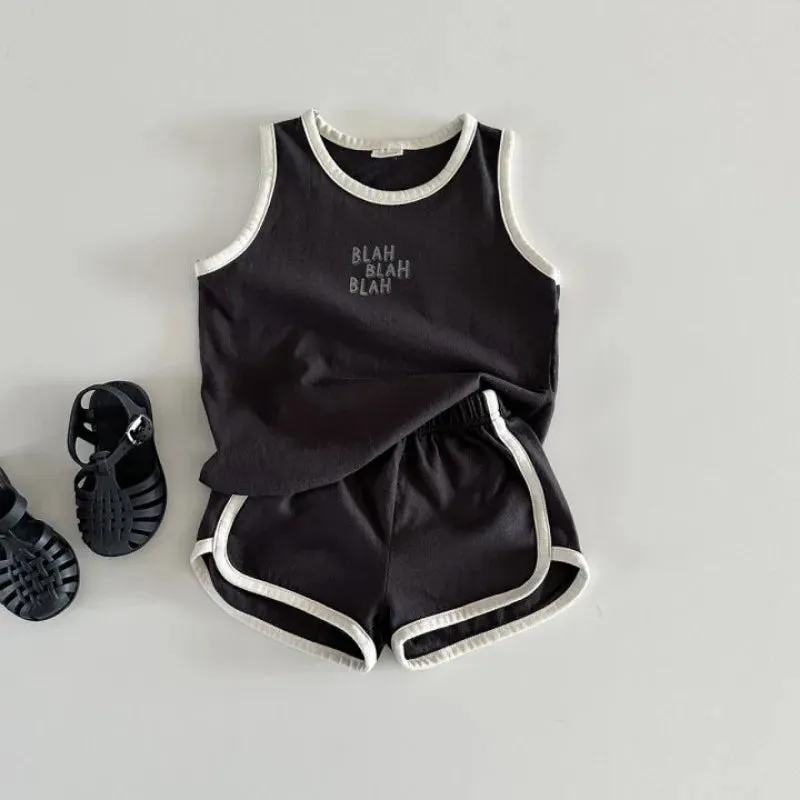 'BLAH BLAH BLAH' Cute Kids Sports Vest & Shorts Set