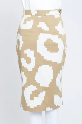 Camel and White Geometric Print Pencil Skirt