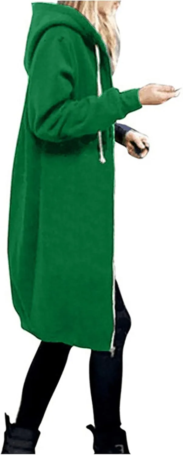 Cdiecer Women Hoodies Zip Up Long Hooded Sweatshirt Jacket Casual Front Cardigan Plus Size Fall Winter Coat with Pockets