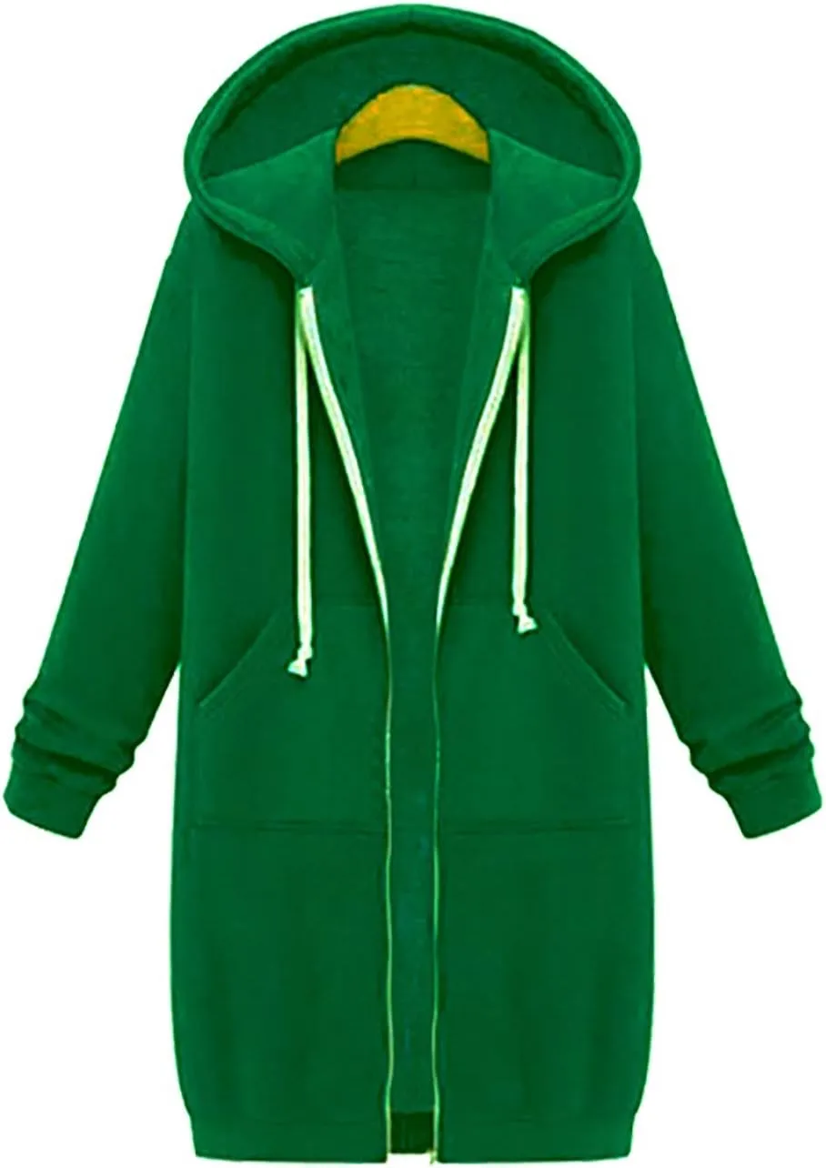 Cdiecer Women Hoodies Zip Up Long Hooded Sweatshirt Jacket Casual Front Cardigan Plus Size Fall Winter Coat with Pockets