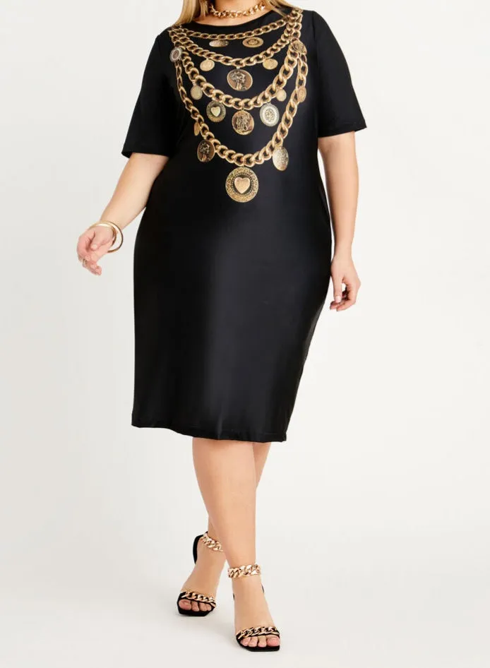 CHAIN PRINT KNIT T-SHIRT DRESS