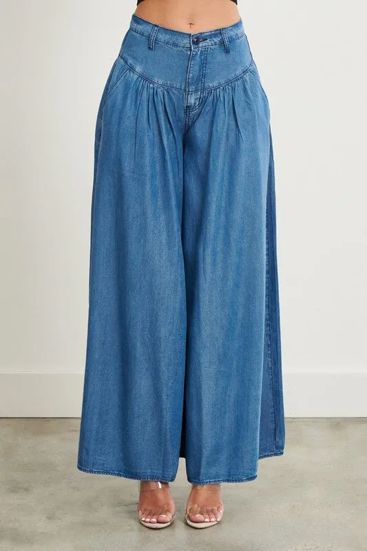 Chambray High Waisted Wide Jean