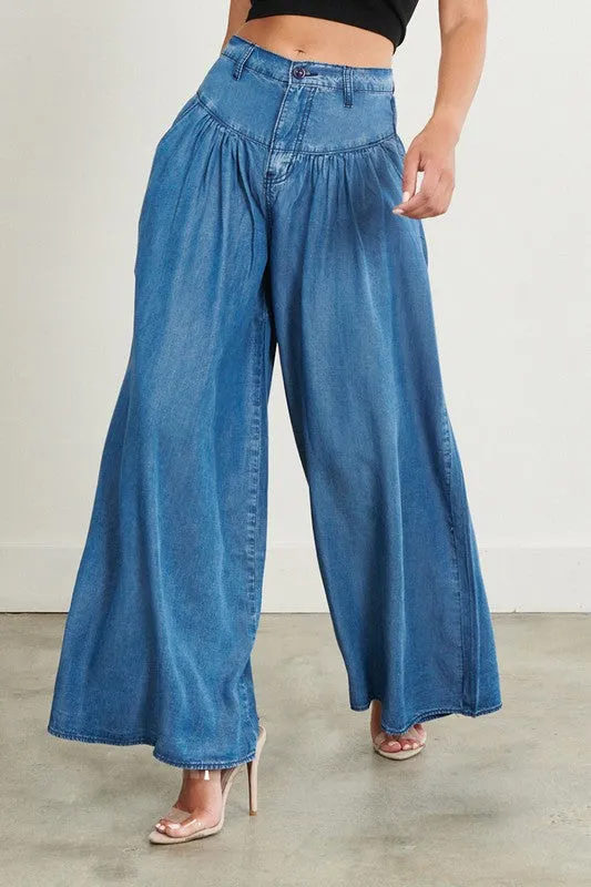 Chambray High Waisted Wide Jean
