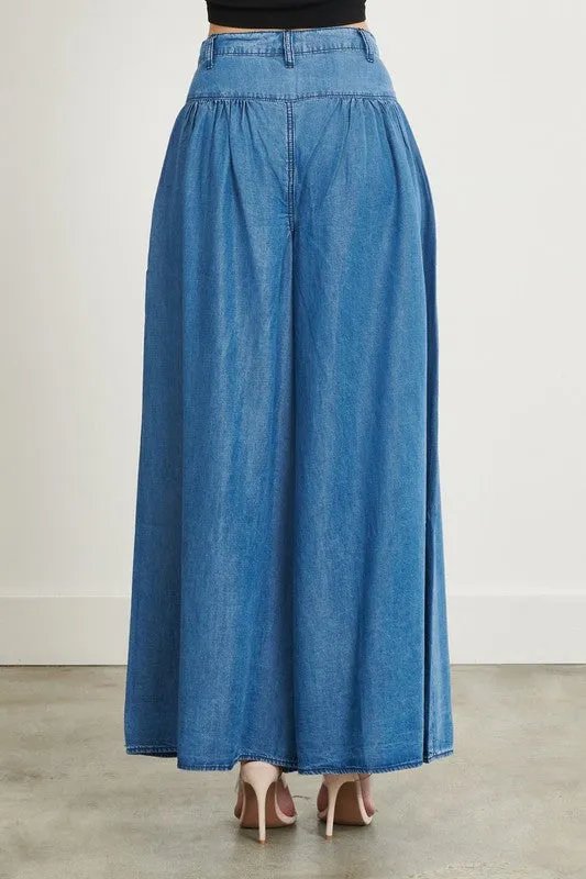 Chambray High Waisted Wide Jean