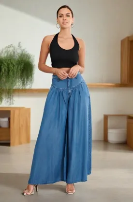 Chambray High Waisted Wide Jean