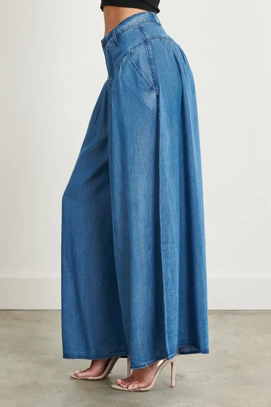 Chambray High Waisted Wide Jean