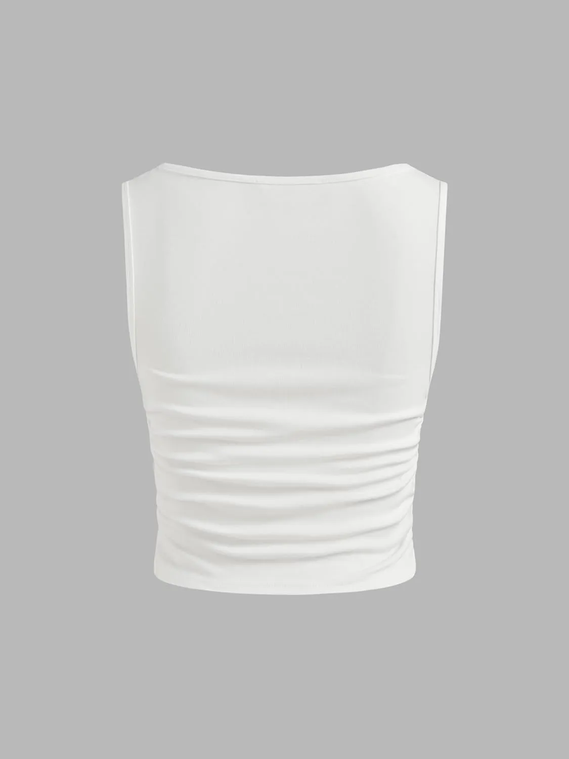 CIDER Boat Neck Ruched Solid Crop Tank Top