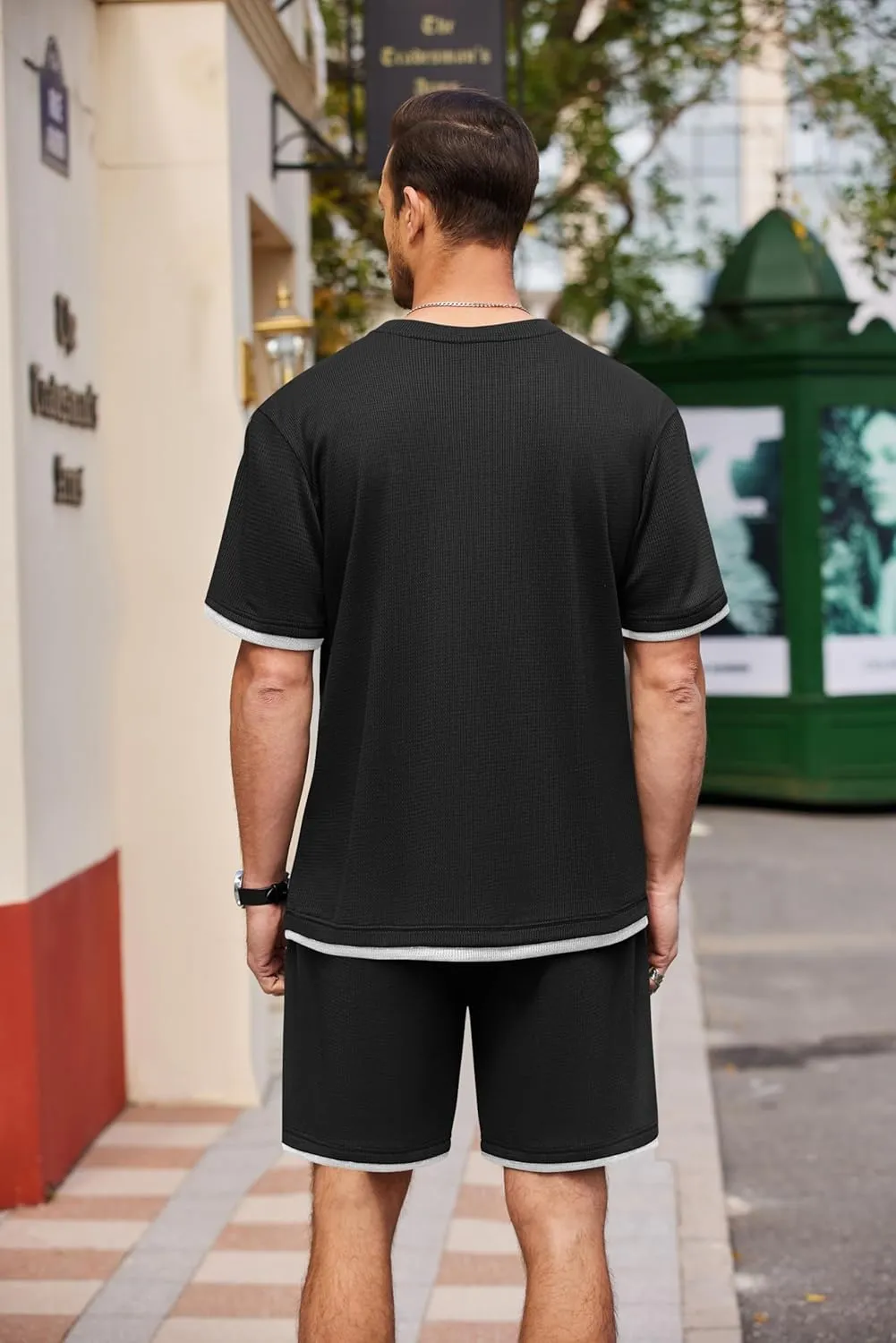 COOFANDY Men's Waffle Shirt and Shorts Set 2 Piece Outfits Casual Summer Tracksuits Set with Pockets