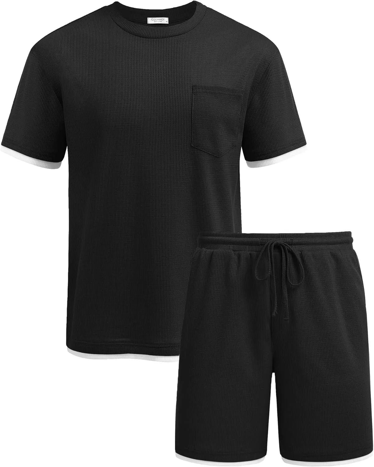 COOFANDY Men's Waffle Shirt and Shorts Set 2 Piece Outfits Casual Summer Tracksuits Set with Pockets