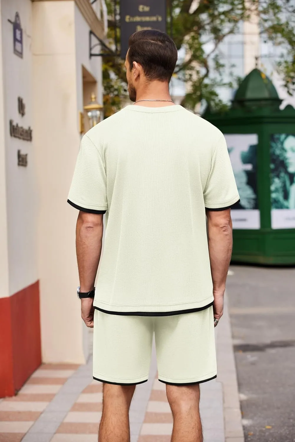 COOFANDY Men's Waffle Shirt and Shorts Set 2 Piece Outfits Casual Summer Tracksuits Set with Pockets