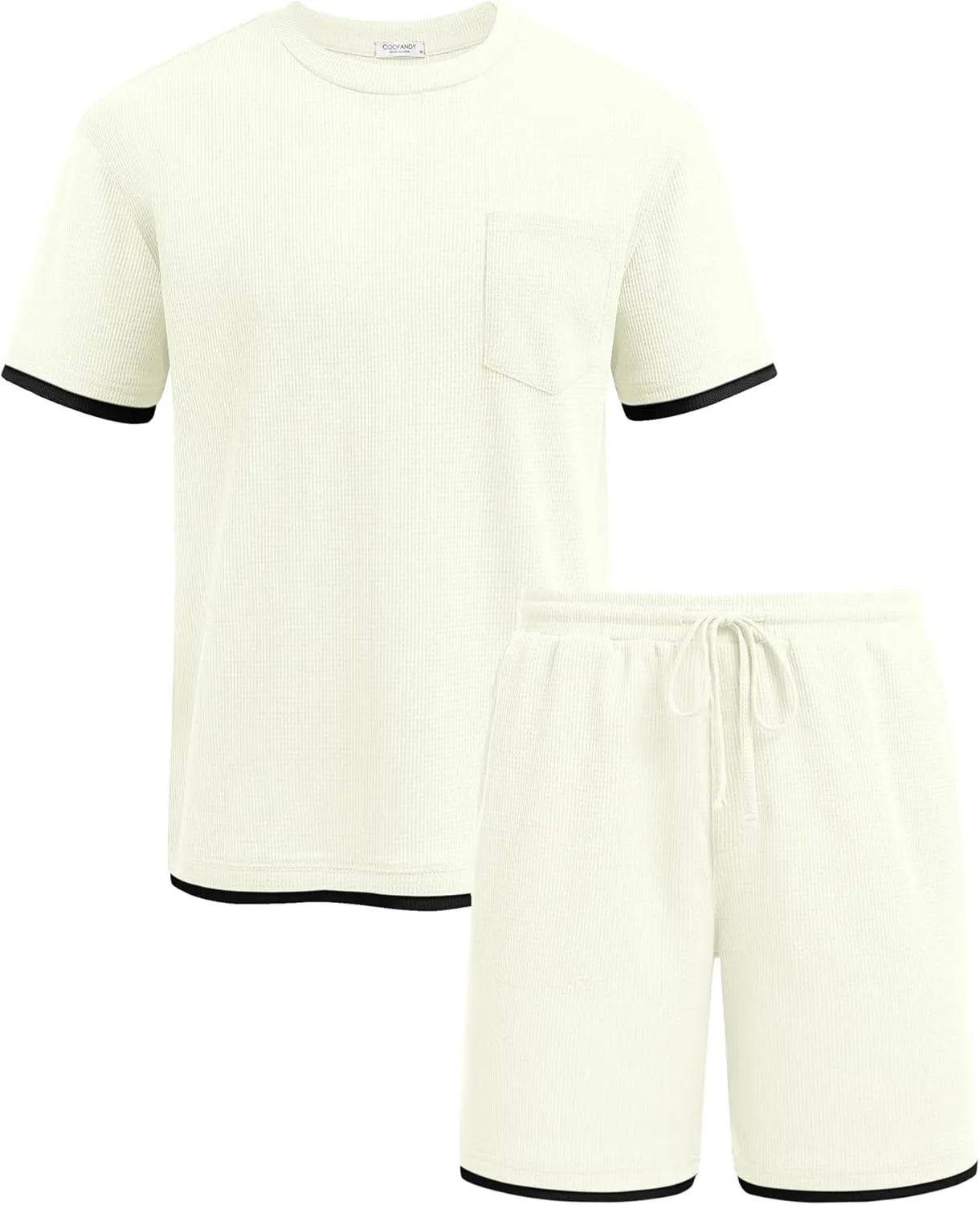 COOFANDY Men's Waffle Shirt and Shorts Set 2 Piece Outfits Casual Summer Tracksuits Set with Pockets