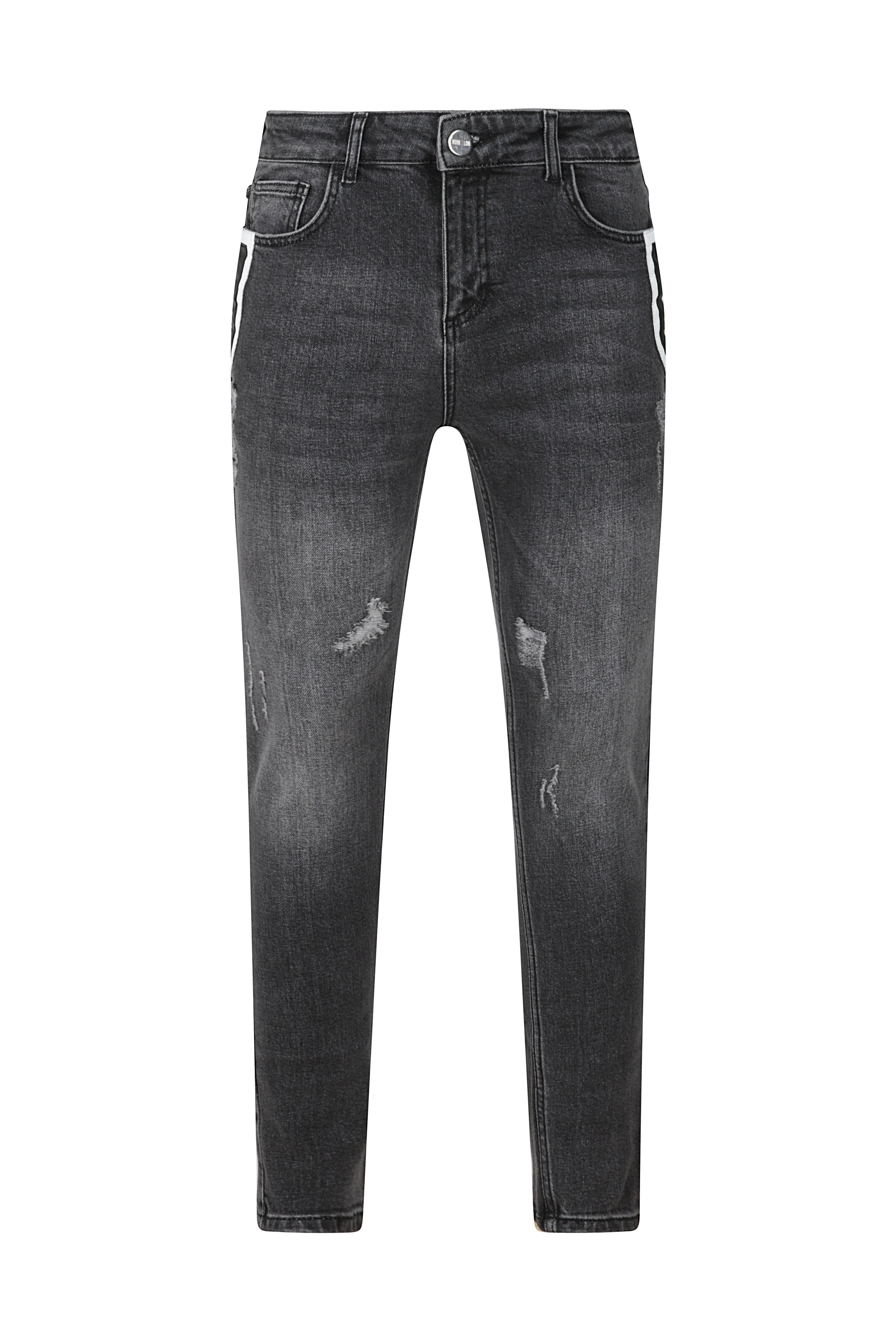 DENIM LEATHER PANEL JEANS