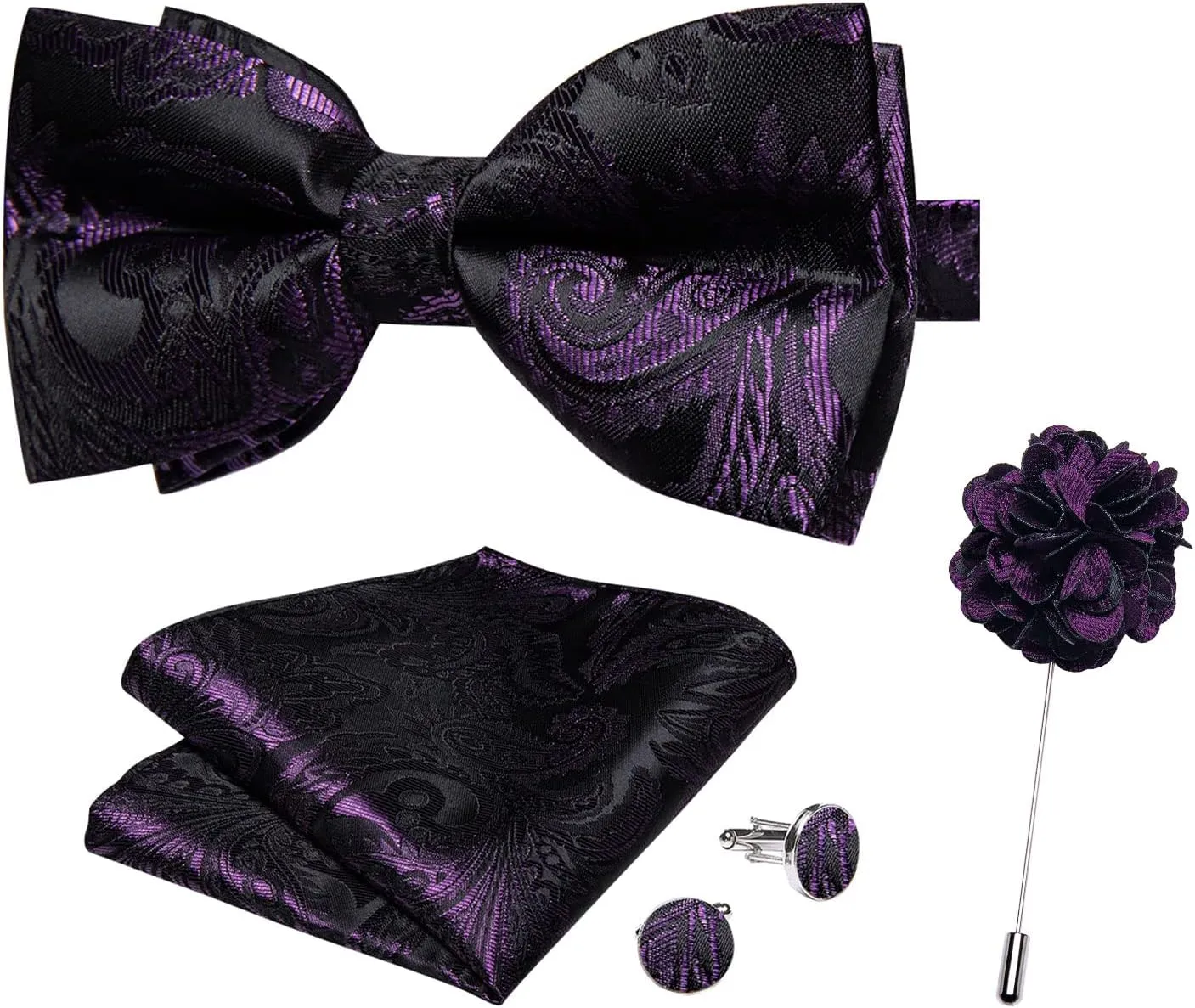 DiBanGu 5PCS Men's Suit Vest and Bow Tie Pocket Square Cufflinks Lapel Pin Set Shawl Collar Paisley Waistcoat Wedding Party