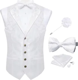 DiBanGu 5PCS Men's Suit Vest and Bow Tie Pocket Square Cufflinks Lapel Pin Set Shawl Collar Paisley Waistcoat Wedding Party