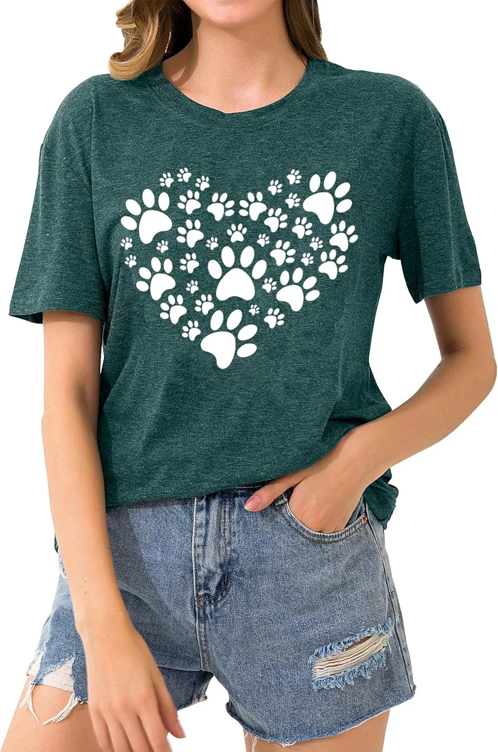 Dog Lover Shirts for Women - Cat Paw Graphic Tee Dog Mom Gifts Girls Heart Tops