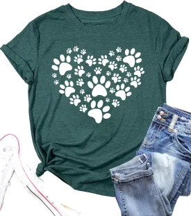 Dog Lover Shirts for Women - Cat Paw Graphic Tee Dog Mom Gifts Girls Heart Tops