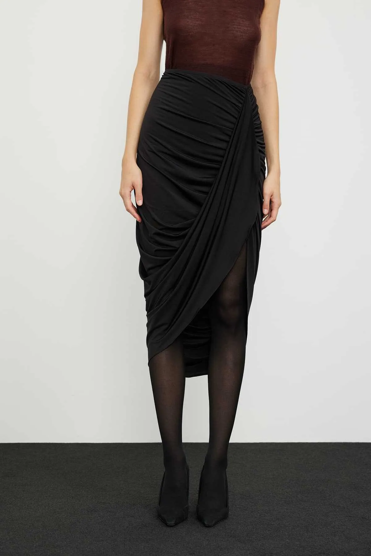 Draped Asymmetric Knitted Skirt Black