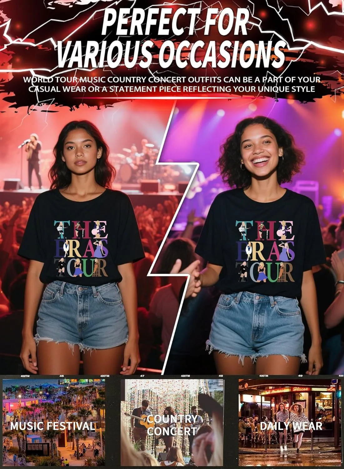 EVELUST Womens Country Concert Shirt - Cute Music Festival Graphic Tee World Tour Outfits Fan Lover Casual Letter Print Top