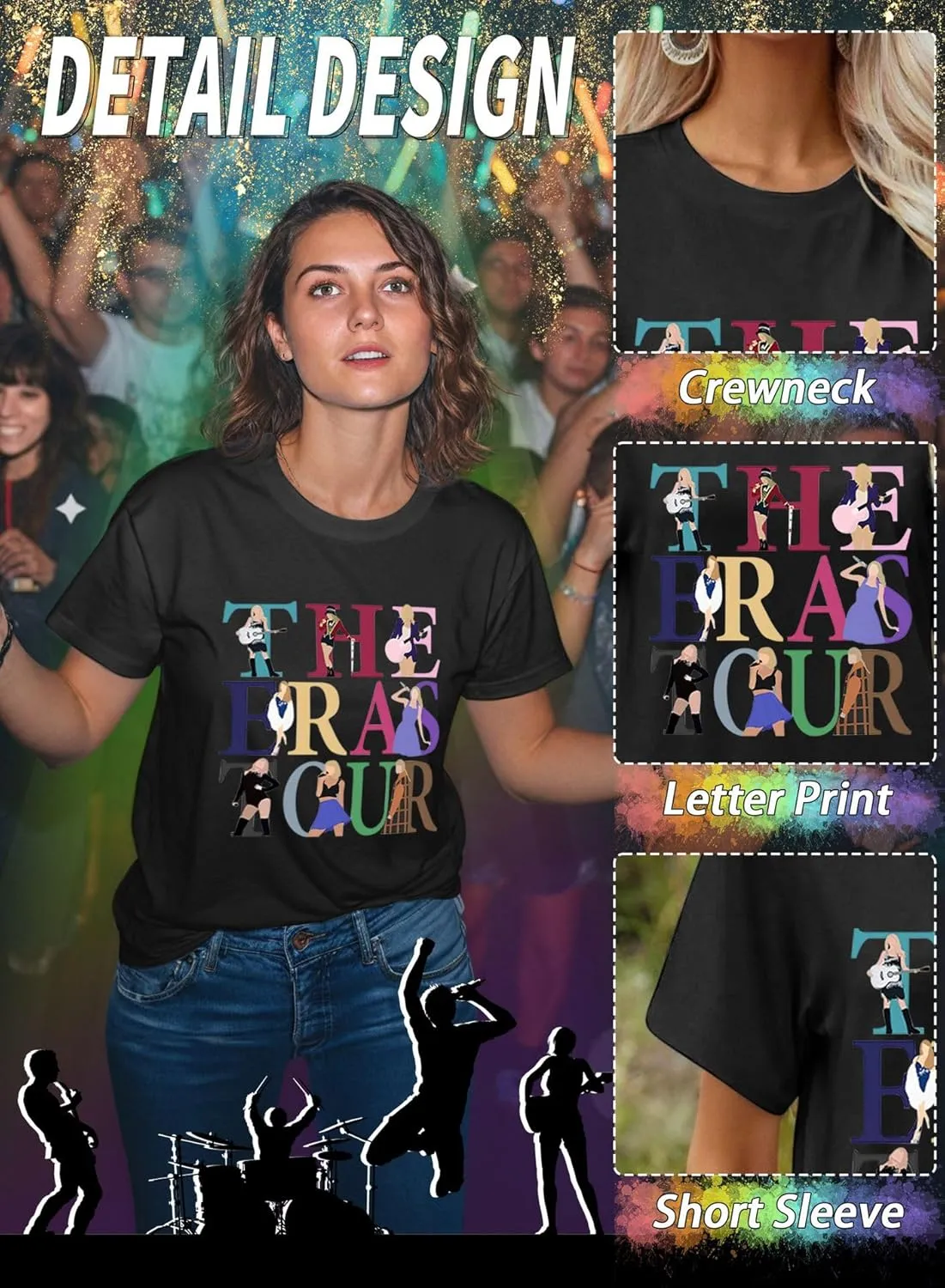 EVELUST Womens Country Concert Shirt - Cute Music Festival Graphic Tee World Tour Outfits Fan Lover Casual Letter Print Top