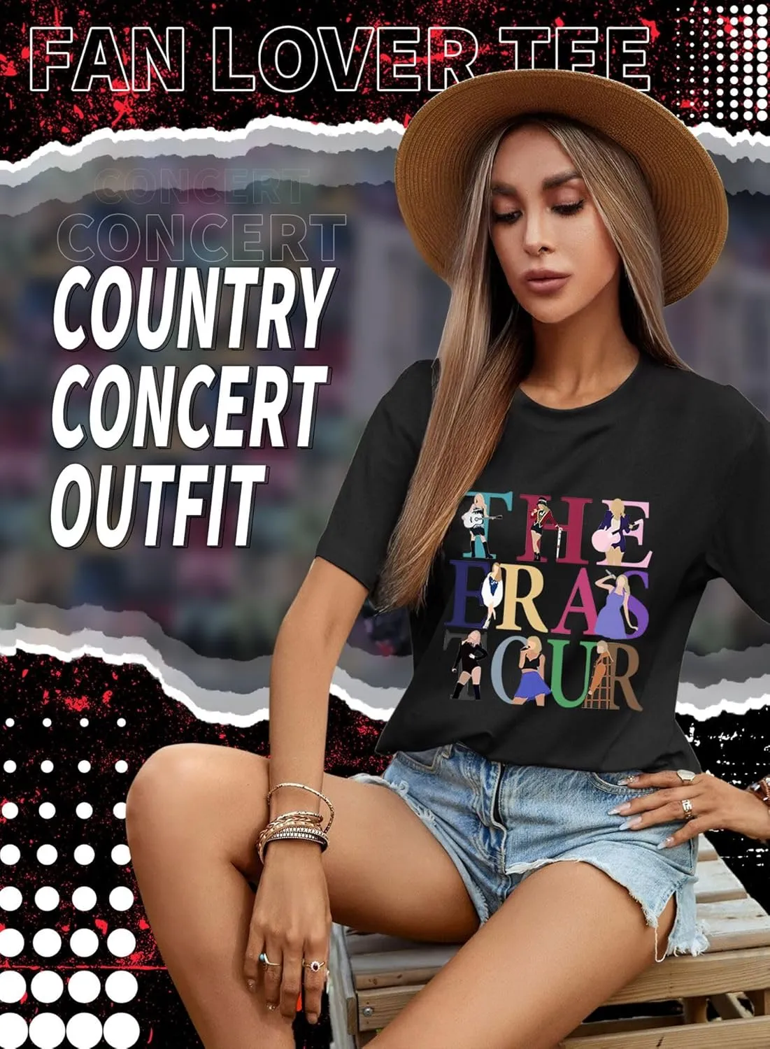 EVELUST Womens Country Concert Shirt - Cute Music Festival Graphic Tee World Tour Outfits Fan Lover Casual Letter Print Top