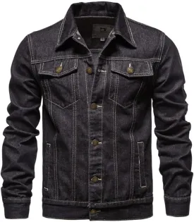 Fashion Mens Denim Trucker Jackets Slim Fit Mens Jeans Jacket Cotton Outwear Coat Long Sleeve Plus Size Male