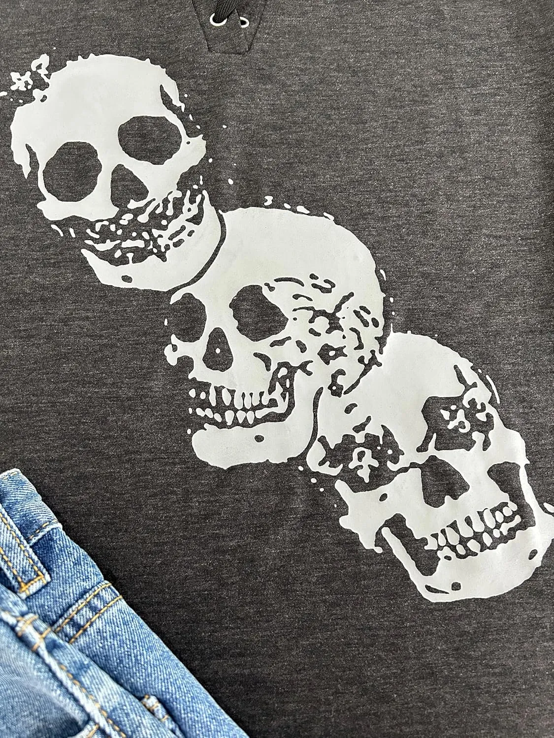 Fensajomon Skull Shirt for Women V Neck Lace Up Sleeveless Casual Summer Workout Yoga Tank Top