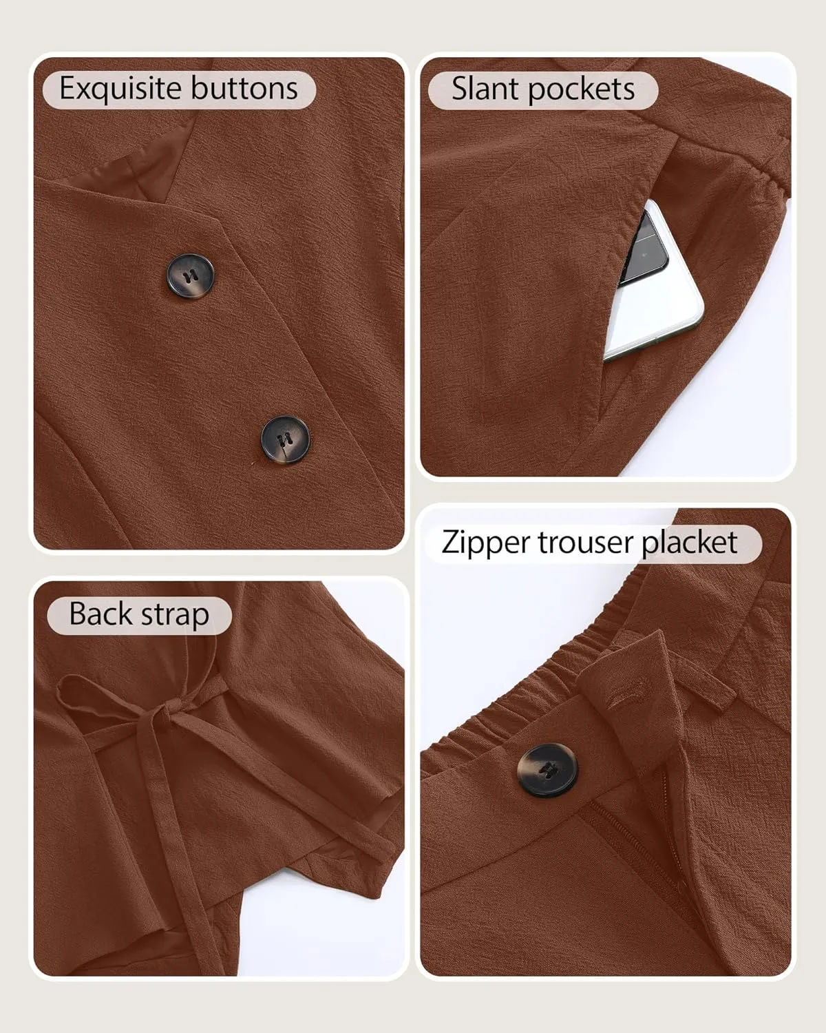 Ficerd Women's 2 Piece Outfits, Sleeveless Cotton Suit Vest and Wide Leg Pant Summer Business Casual Button V Neck Blazer Set